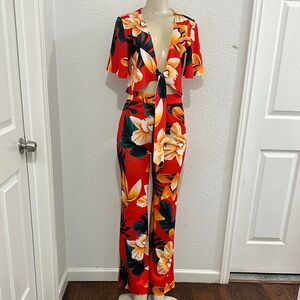 Floral Red Jumpsuit